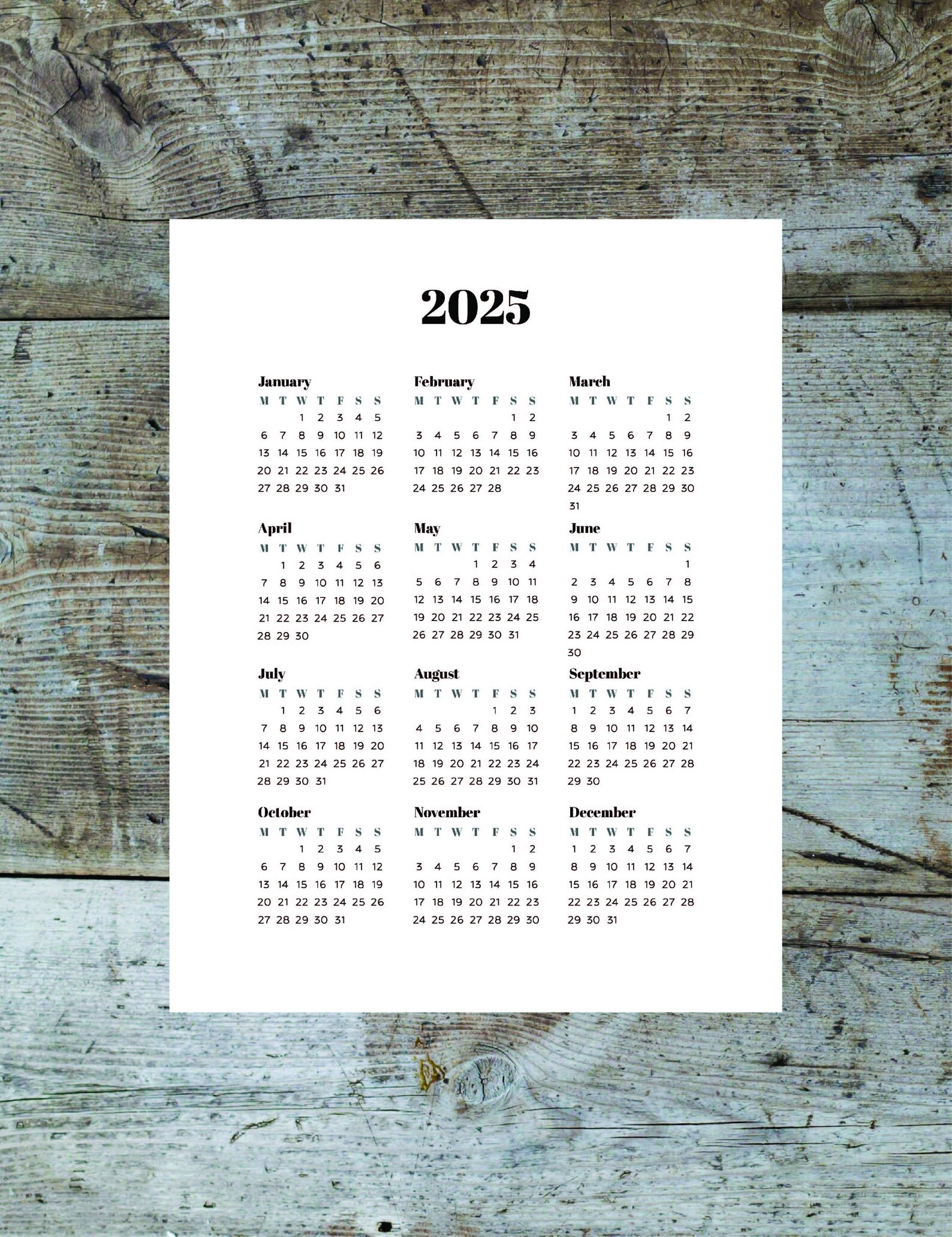 2025 Printable Calendar PDF and PNG Etsy