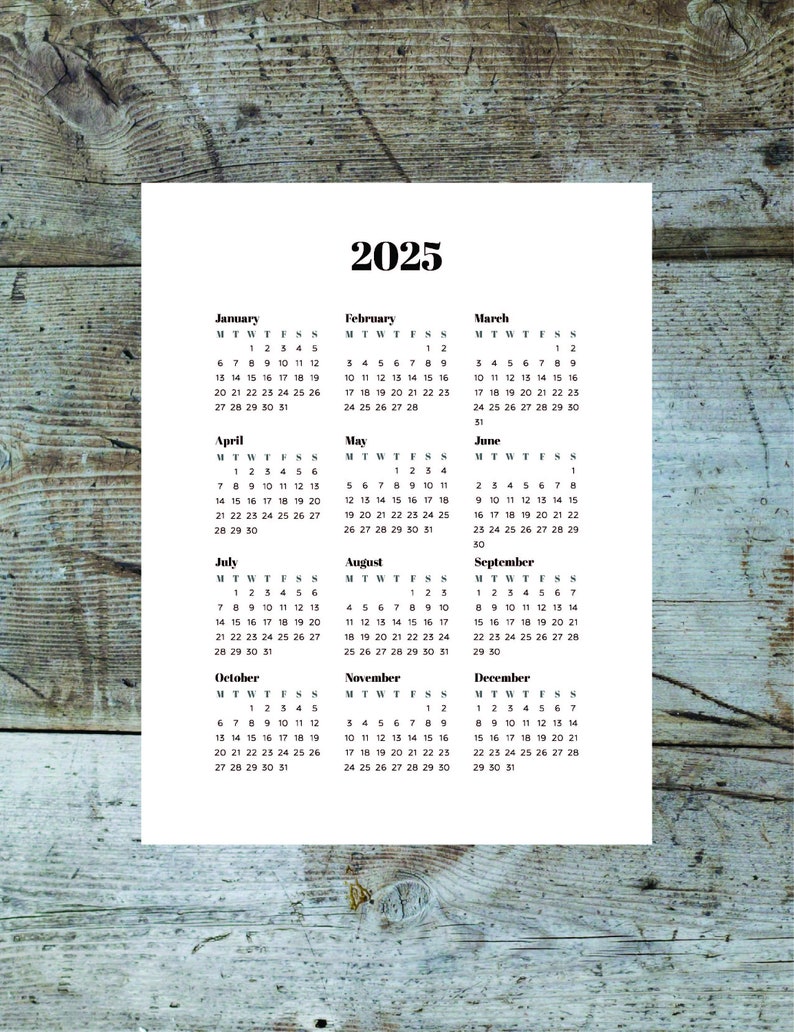 2025 Printable Calendar PDF and PNG Etsy