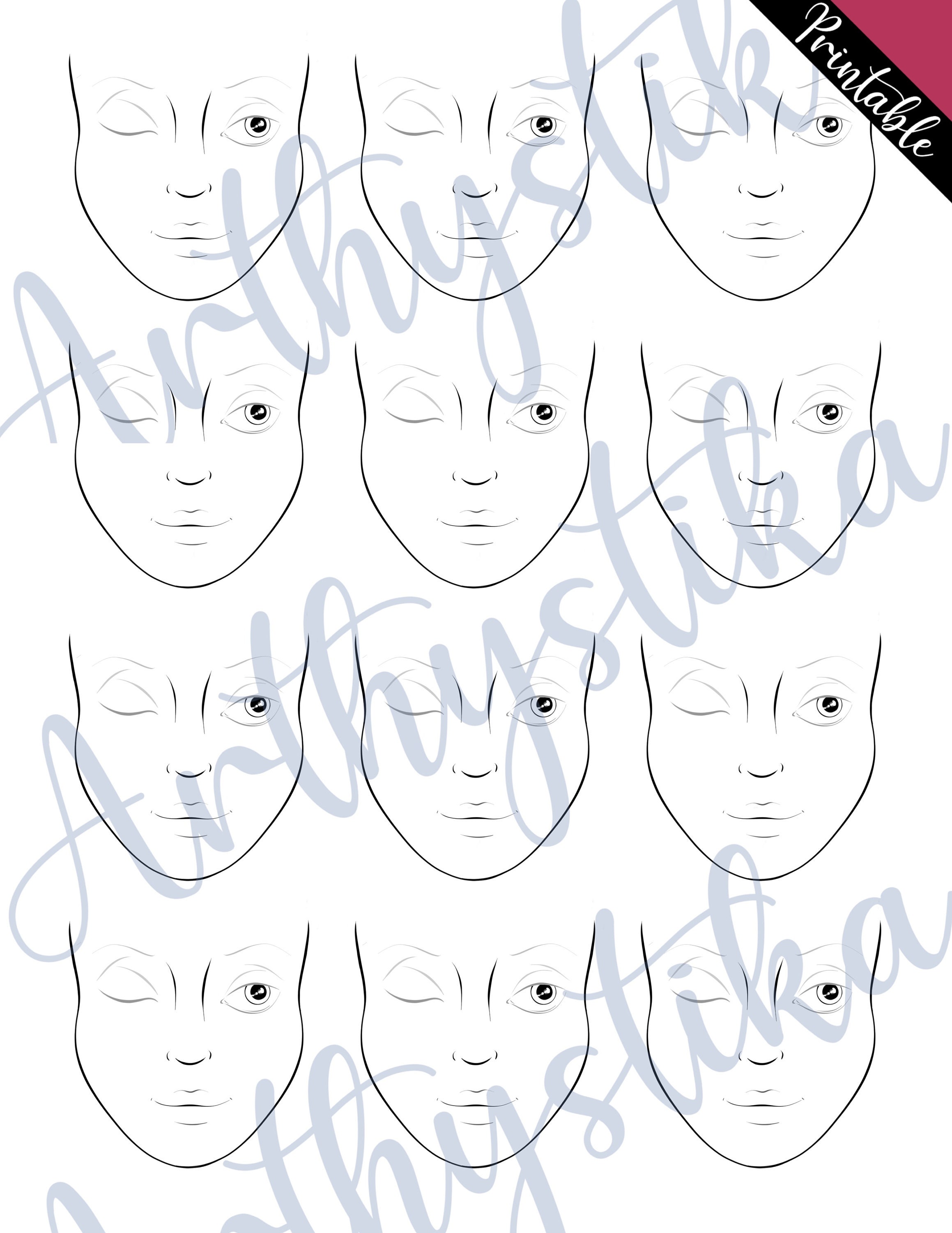 Printable PACK Face Chart Makeup multiple template Etsy