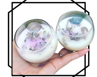 Mercury Retrograde Candle | Pisces Candle | Sea Witch Vibes | Mermaid Iridescent Glass Votive | Lavender & Sage Scented | Zodiac Gift