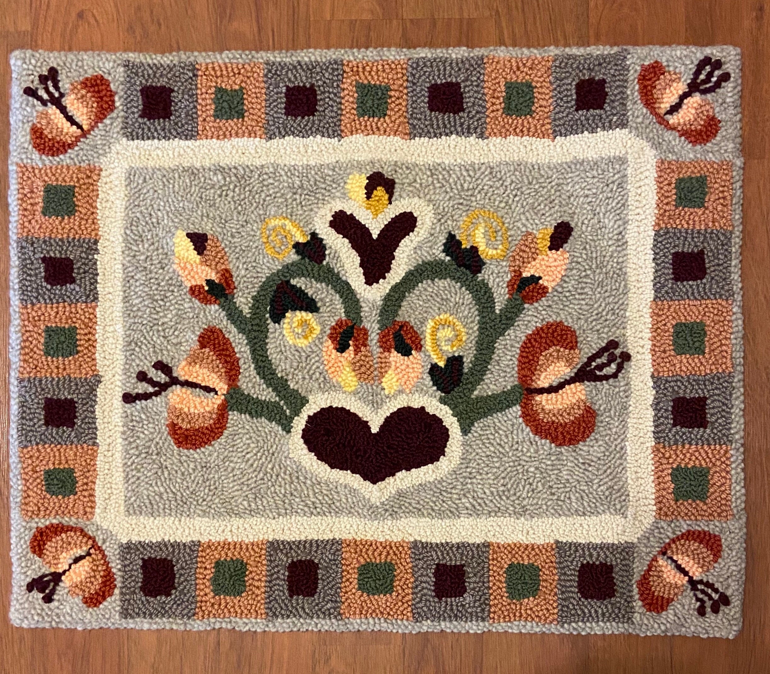 Made to Order Cozy Farmhouse Primitives Punch Needle Monks Cloth Rug Pattern - 'Autumn Bloom'