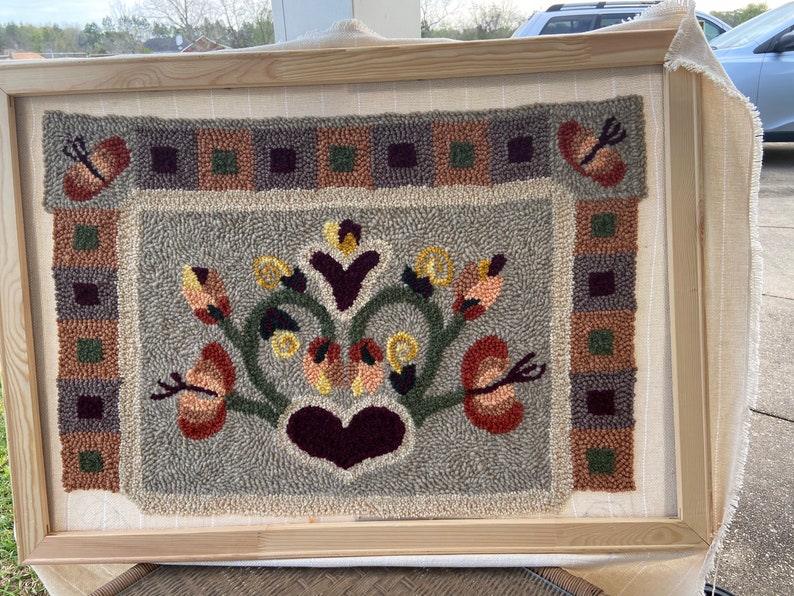 Punch Rug Pattern on Monks Cloth. Autumn Bloom Etsy