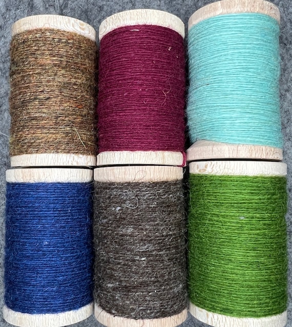 Wool Embroidery Thread 100% Wool Thread Rustic Wool Thread Moire Wool Thread  Colorful Thread Thread on a Wooden Spool Colorful 