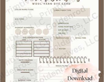 Wool Yarn Dye Card -   DIGITAL DOWNLOAD PRINTABLE