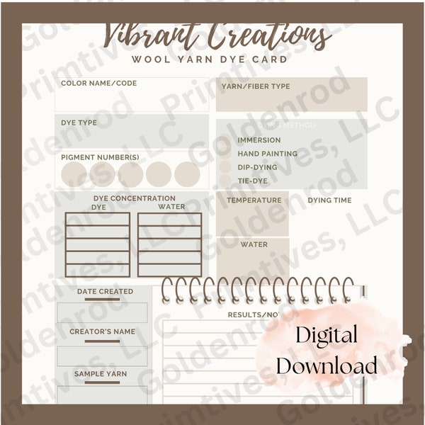 Wool Yarn Dye Card -   DIGITAL DOWNLOAD PRINTABLE