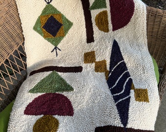 Trendy Boho Rug: Artistic Modern Design, Cozy Wool Blend, Handmade Contemporary  Art; Perfect Throw Rug "Bohemian Bliss"