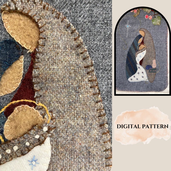 Instant Download Christian Wall Art,  Digital Pattern , Create Wool Applique Christmas Decor, Embroidery for a Festive Season