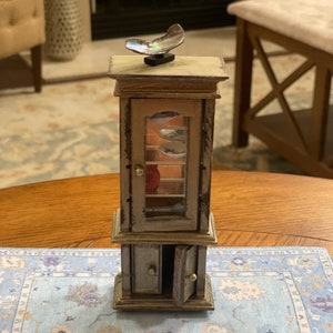 Miniature Dollhouse Vintage Stardust-Painted Curio Cabinet With Two Shelves & Two Doors 1:12 Scale Furniture