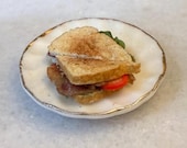 Miniature Dollhouse Vintage Bacon, Lettuce, Tomato Sandwich 1:12 Scale Accessory