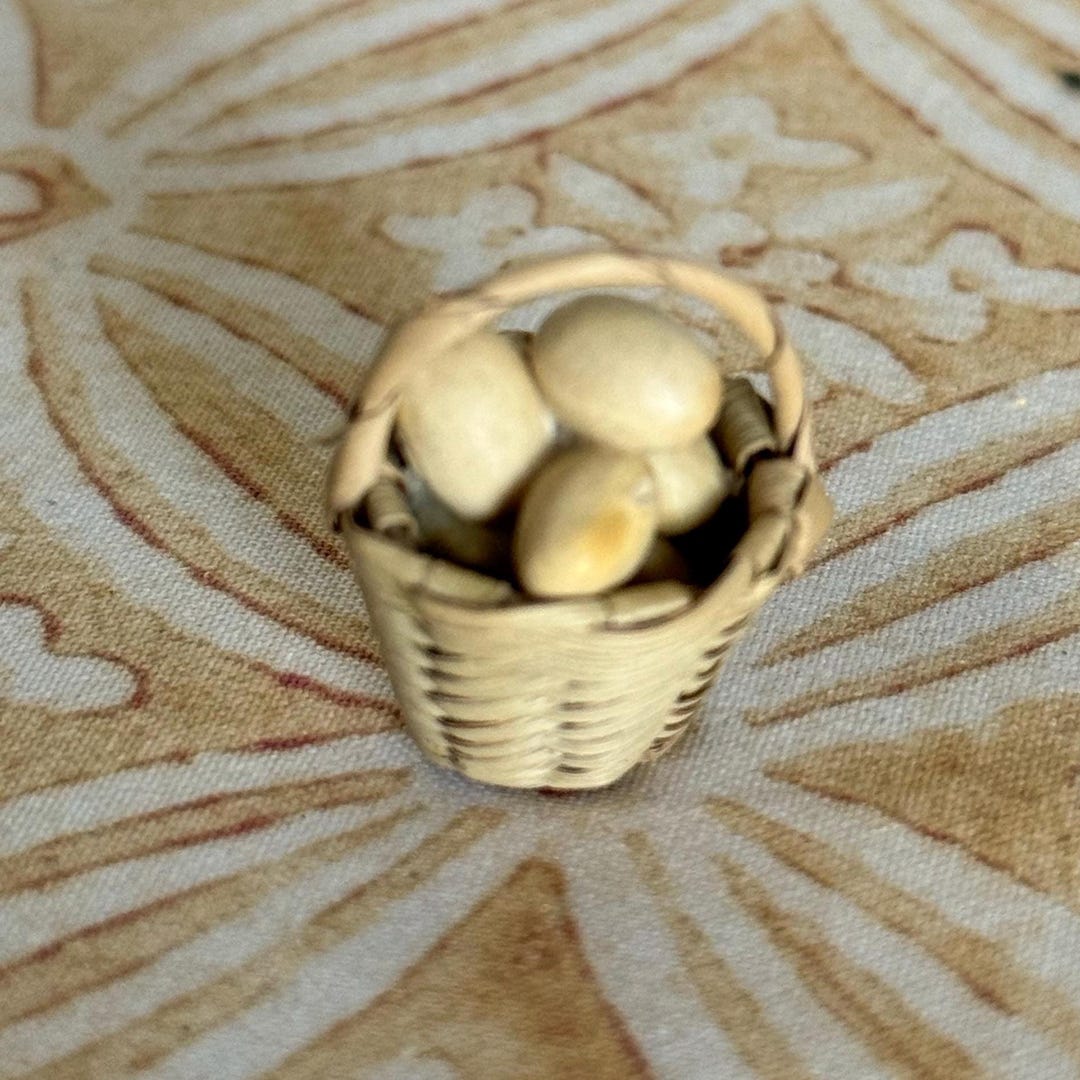Miniature Dollhouse Vintage Woven Basket With Eggs 1:12 Scale Accessory ...