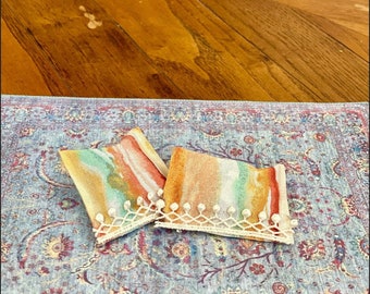 Miniature Dollhouse Custom Set Of Two Muslin Rainbow Pillows 1:12 Scale Accessory