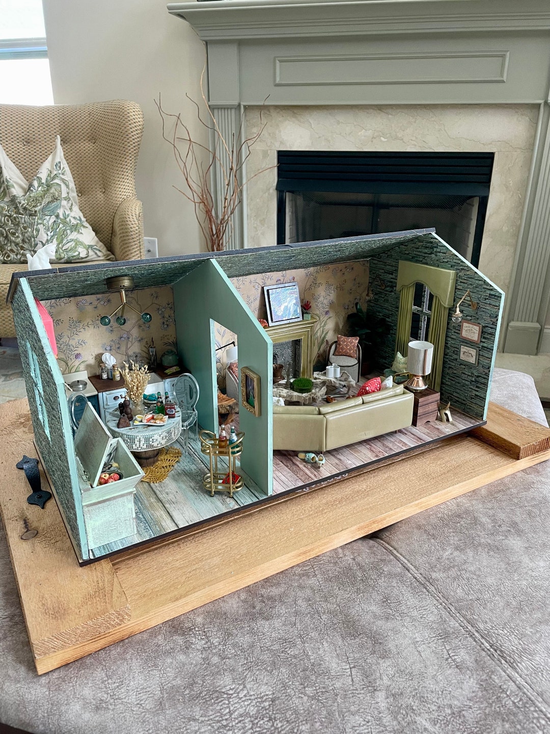 Miniature Dollhouse Custom Modern, Mixed Media Room Box 1:12 Scale ...