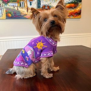 Size 2. Peruvian Dog Sweater with handmade designs.  Yorkshire terriers, Maltese, Morkies, miniature schnauzer, pom and other small breeds.