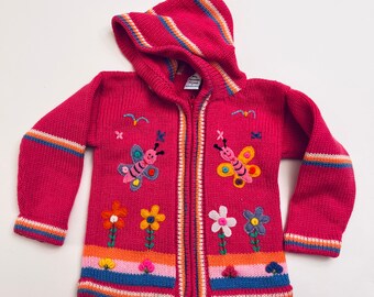 Peruvian kids Butterfly, Mariposa sweater, jacket, Size 0-8.