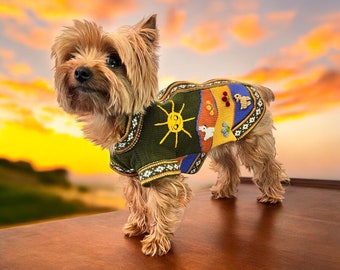 Military Green Zip Up Dog Sweater Hand Embroidered Easy to put on and a Unique Gift, Stylish Puppy Clothes Soft Warm Coat All Sizes XX0-14