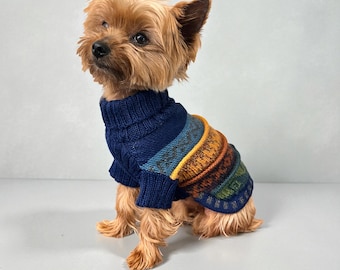 Alpaca Dog Sweater: NAVY BLUE Quarter Sleeve with Leash Hole. Regulates heat. (Sizes XX0-8)