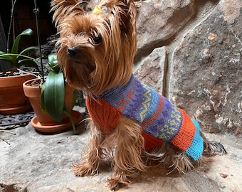 Alpaca Luxury doggy SKIRT sweater. Nazca lines inspired designs. Made with the finest Peruvian Alpaca. Puppy sweater, dog sweater.