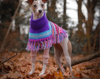 Handmade Royal Purple Alpaca Dog Poncho: Andean Comfort Sweater. (Size XX0-8)