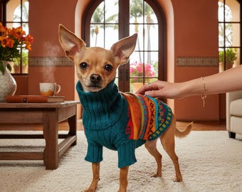 Dog Sweater for Barrel Chested Dogs Alpaca, Hypoallergenic Dog Clothes 1.5–35lbs XX0–8, Stretch Fit Easy On with Leash Hole, JADE 1/4 SLEEVE