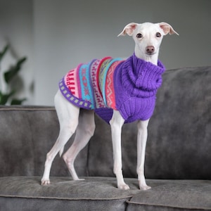 Royal Purple Alpaca Dog Sweater: Handmade Nazca Style. dogs 1.5-35 lbs. Leash hole. (XX0-8)