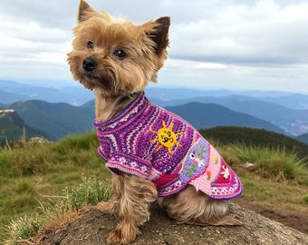 Pink Fiesta Alpaca Dog Zip-Up, Luxury Small Dog Clothing Handmade in Peru, Hypoallergenic Warm Peruvian Sweater XXS-14