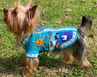 Puppy Dog Sweater Zip Up Alpaca, Small Dog Clothes All Sizes up to 30lbs dogs, Easy On Dog Outfit, Soft Warm Puppy Sweater Blue Dog Apparel