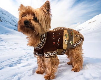 Cafe Brown Zip Up Dog Sweater Luxury Alpaca, Designer Dog Clothes Small Dog Outfit, Premium Pet Apparel Soft Warm Coat All Sizes X0-10