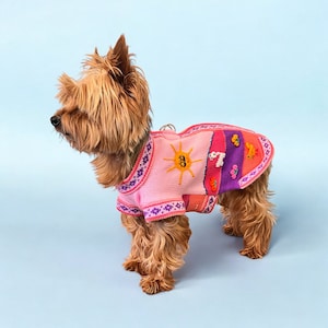 BABY PINK color Zip Up Dog Sweater.(Sizes X0-8) Handmade in the Andes of Peru. Hand embroidered.