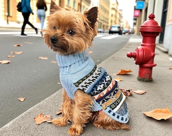 Coastal SKY BLUE Nazca Alpaca dog sweater. Great for dogs with sensitive skin.For dogs 1.5lbs - 30lbs (Size XX0-8). Limited Edition