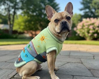 Hand Embroidered Dog Sweater: Limon and Gray Zip-Up, handmade in the Andes of Peru. (Size X0-8)