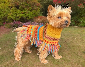 Dog Poncho Sweater Alpaca for Greyhound and Small Medium Dogs up to 40lbs X0–8, Soft Hypoallergenic Dog Clothes, Easy On Warm Inca Gold
