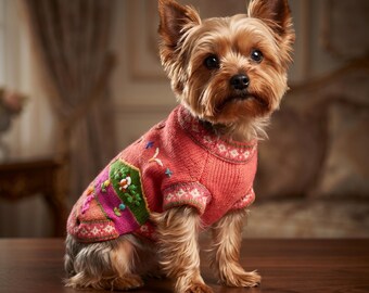 Luxury Pink Zip Up Dog Sweater, Yorkie Sweater, Dog Sweater With Zipper, Teacup Dog Clothes, Handmade Dog Sweater