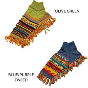 ALL OTHER COLORS, Dog poncho. Handmade in the Andes of Peru with baby Alpaca wool. Definite must-have. Luxury dog sweater, Size X0-8 OLIVE GREEN