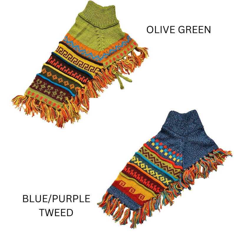 ALL OTHER COLORS, Dog poncho. Handmade in the Andes of Peru with baby Alpaca wool. Definite must-have. Luxury dog sweater, Size X0-8 OLIVE GREEN