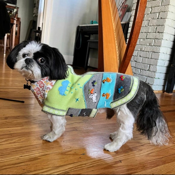 LIMON AND GRAY color Zip Up Dog Sweater. All Sizes (X0 - 8) Handmade in the Andes of Peru. Hand embroidered. Easy to Put on Luxury Sweater.