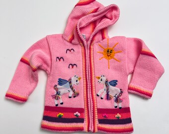 Peruvian kids Unicorn sweater, jacket, Size 0-8.