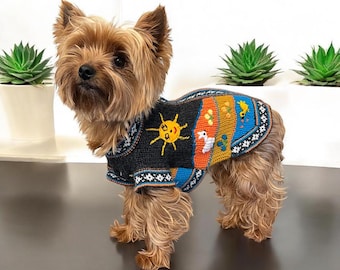 GRAPHITE zip up the back Luxury Alpaca dog sweater. (All Sizes). Hand embroidered in the Andes of Peru. (Size XX0-8)