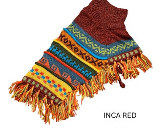 INCA RED Dog poncho. Handmade in the Andes of Peru with baby Alpaca wool. Definite must-have. Luxury dog sweater, Size X0-8