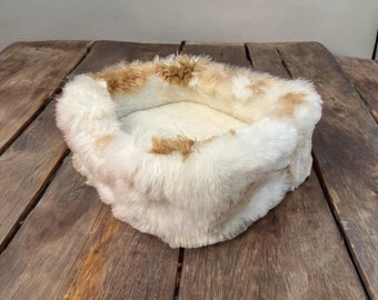 Ultimate luxury Dog Bed. Real Suri Alpaca Fur on outside and sheeps wool on the inside. Cushioned and completely handmade.