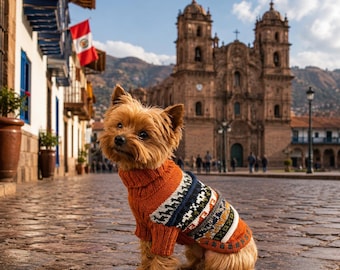 Alpaca Dog Sweater: BURNT ORANGE Quarter Sleeve with Leash Hole. Regulates heat. (Sizes XX0-8)