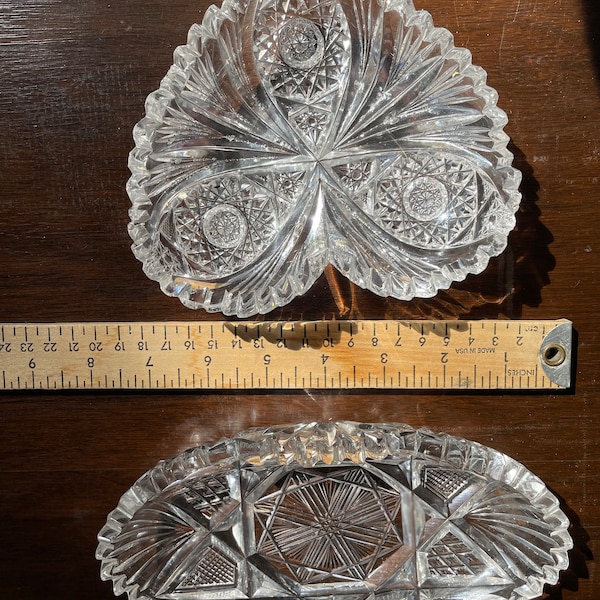 Pair of cut glass crystal candy dishes