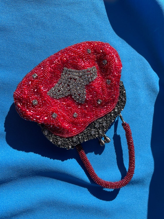 Red beaded purse with chain