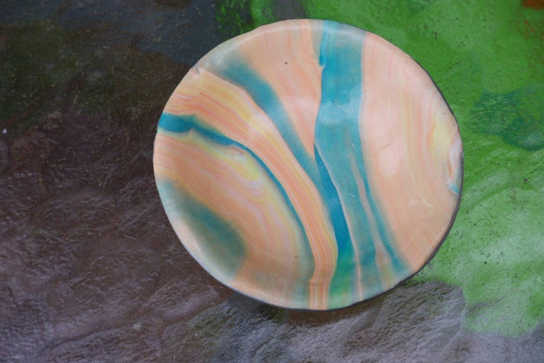 Orange and teal ring dish