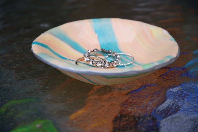Orange and teal ring dish