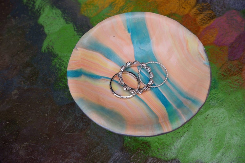 Orange and teal ring dish