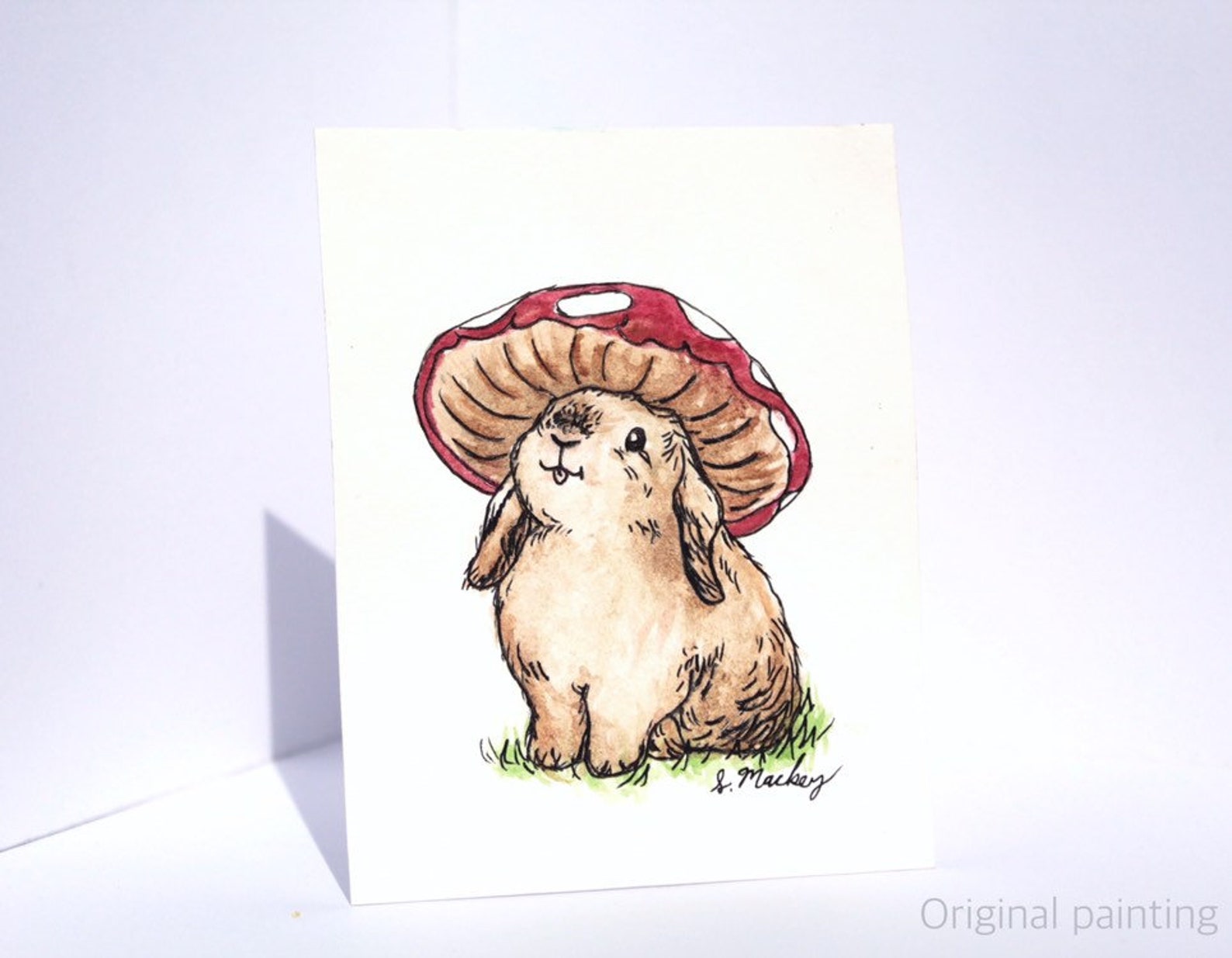 Mushroom Bunny Cottagecore Cute Meme Watercolor Painting Etsy