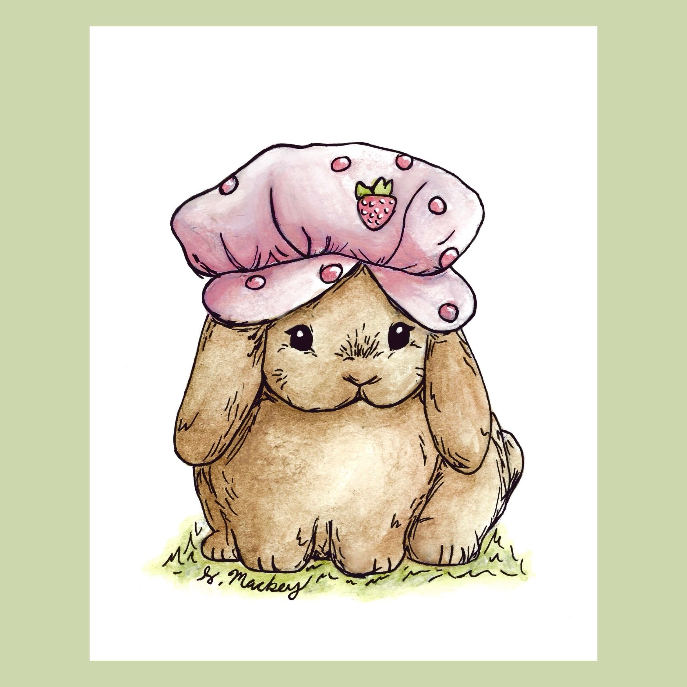 Strawberry Shortcake Bunny Print Cottagecore Decor Wall Art