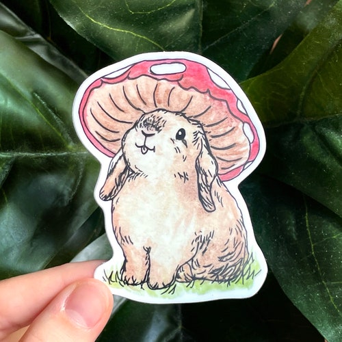 Mushroom Bunny Sticker Cottagecore Matte Watercolor Painting Etsy