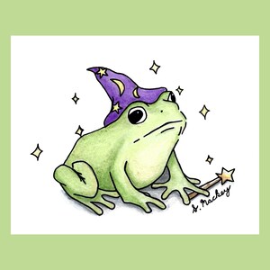 Wizard Frog Cottagecore Decor Meme Watercolor Painting Print Matte Glossy