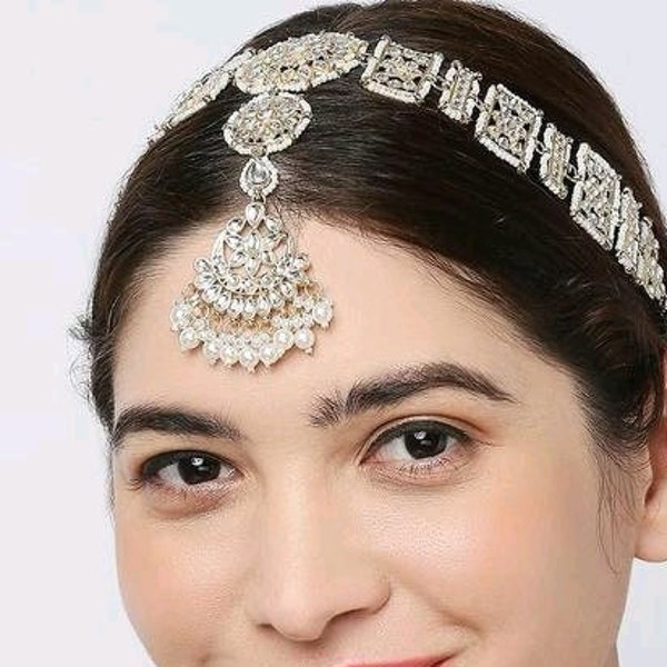 Kundan sheesh phool/mathapatti/indian jewellery/head band/polki damini/maang tikka/indian bridal jewelry/kundan hair accessories
